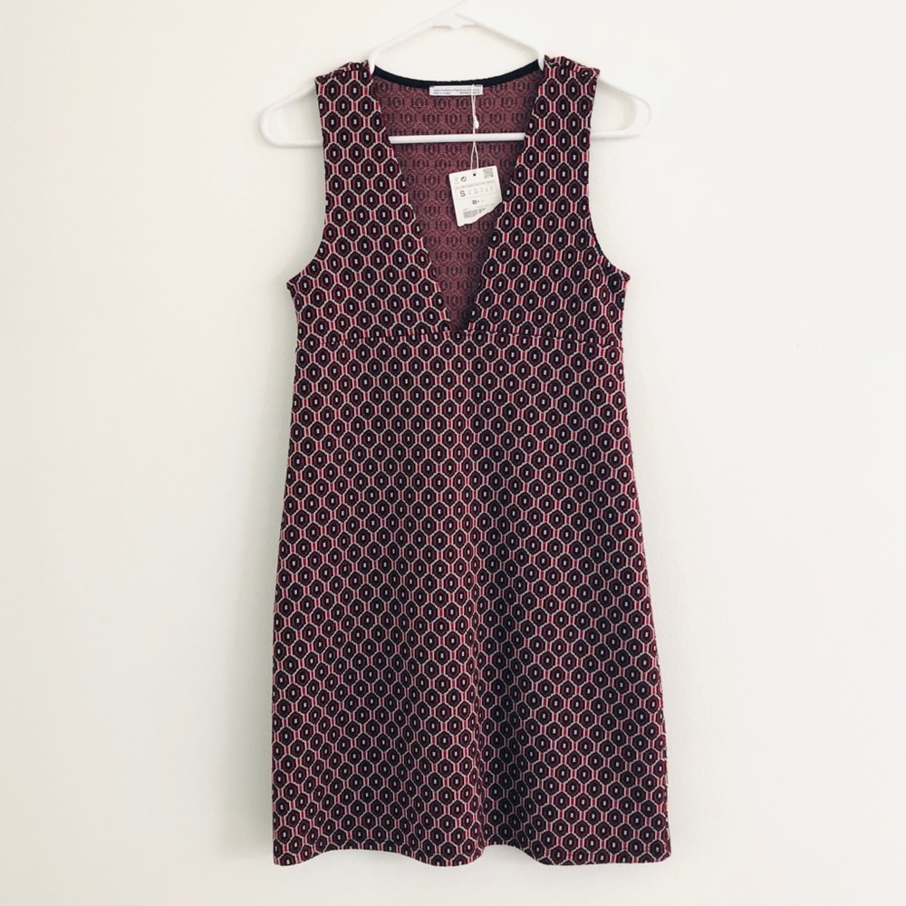 Zara Red Geometric A Line Dress Small